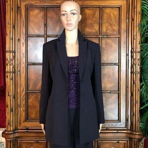 Kasper Deep Purple Twin Pinstripe Longline Fingertip Blazer